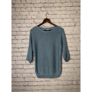 Chico's Women's Light Blue Metallic Knit Sweater Size 1